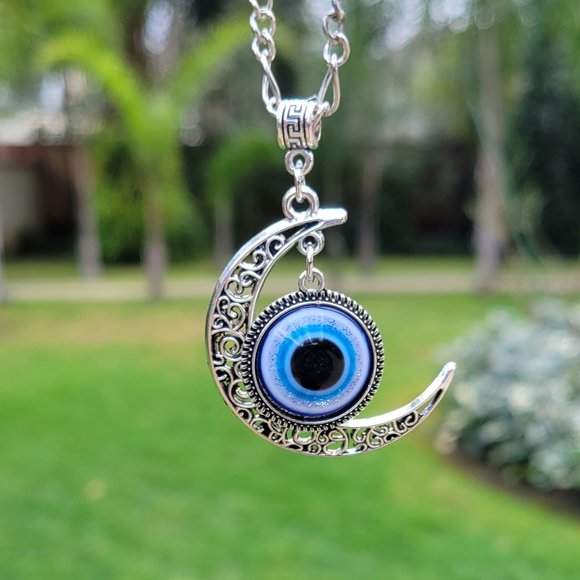 Crescent Moon Evil Eye Pendant - Picture 1 of 4
